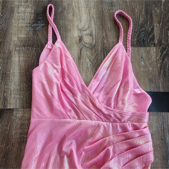 Retrofete Yesi Dress in Flamingo Pink Large NWT Metallic Maxi Spaghetti Straps - Picture 4 of 14